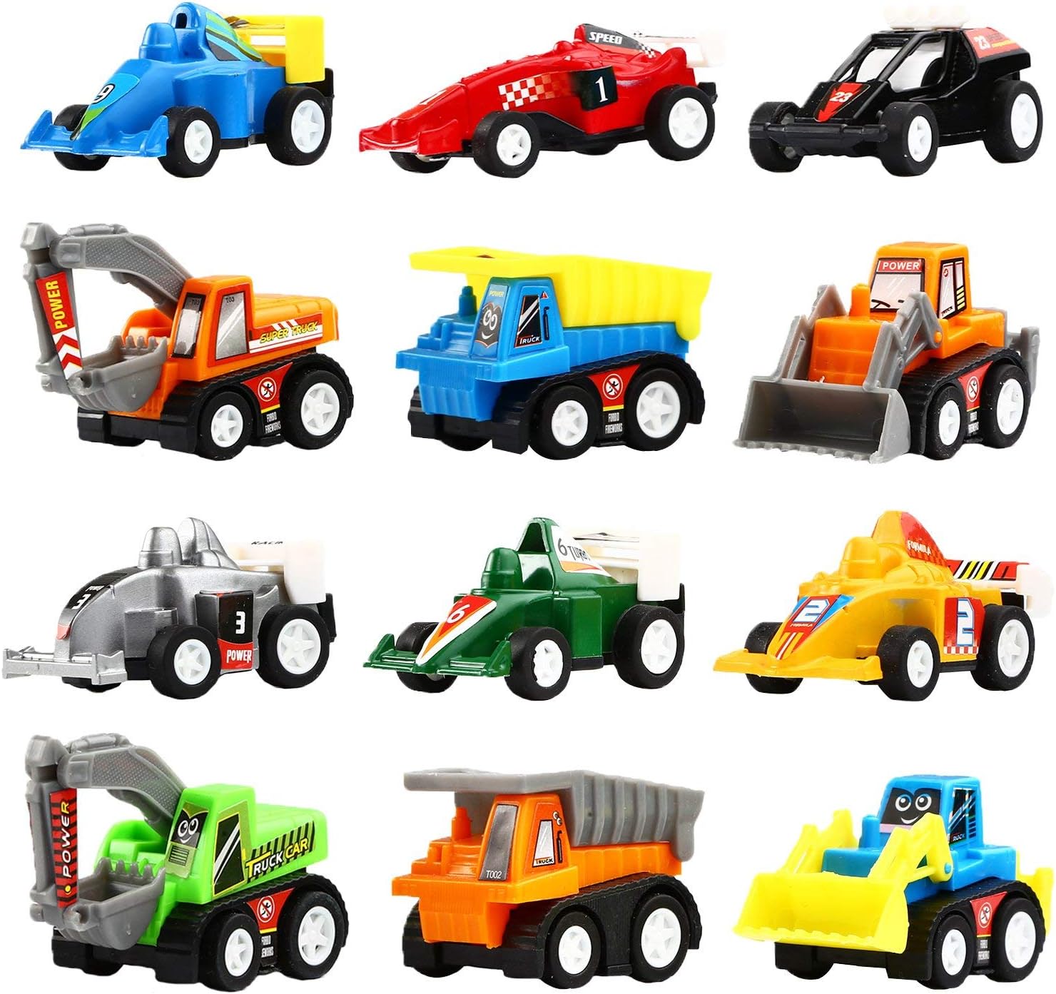Yeonha Toys Pull Back Vehicles, 12 Pack Mini Assorted Construction Vehicles & Race Car Toy, Vehicles Truck Mini Car Toy For Kids Toddlers Boys Child, Pull Back & Go Car Toy Play Set