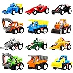 Yeonha Toys Pull Back Vehicles, 12 Pack Mini Assorted Construction Vehicles and Race Car Toy for Kids and Toddlers