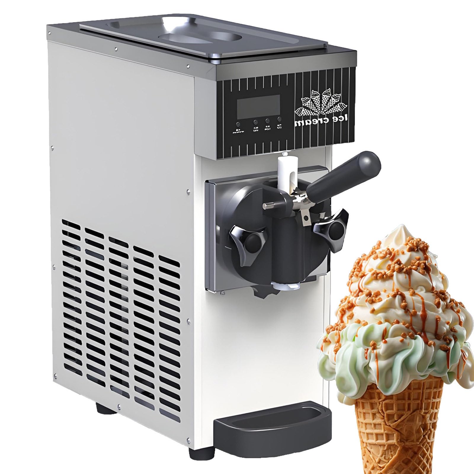 Nyans White Single Flavor Commercial Ice Cream Machine, Commercial Soft Serve Ice Cream Machine, Lcd Panel, Auto Clean, For Restaurants & Dessert Shops Countertop Soft Serve Ice Cream Maker 450W