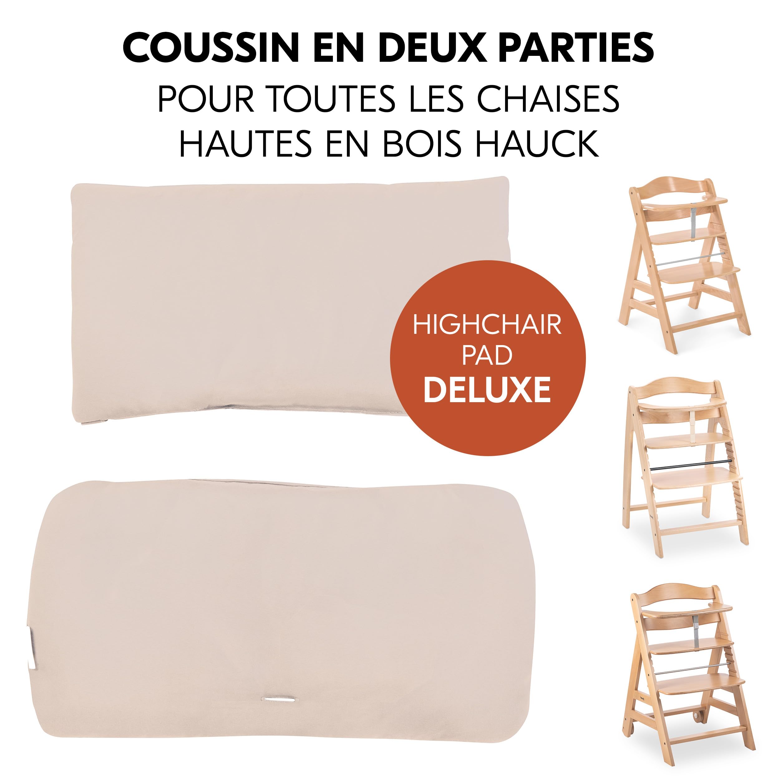 hauck Coussin Chaise Haute Bebe Deluxe (2 Pièces), Réducteur Compatible Chaises Bébé Alpha, Inclus Assise Rembourrée et Dossier de Siège, Beige