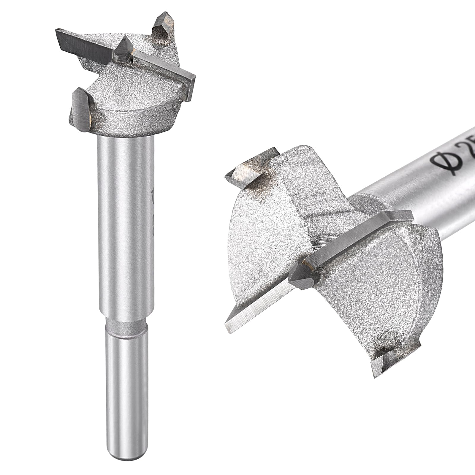 DTGN 25mm Forstner Drill Bit 1" - 1Pack - Good for Wood Plastic Plywood - 2 Flutes Tungsten Carbide Woodworking Hole Saw Cutter with Round Shank - Silver
