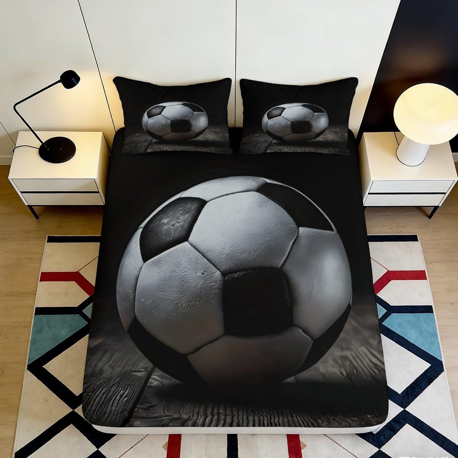 3D Printed Soccer Ball Fitted Sheet Microfiber Soft Breathable Football Bed Cover for Bedroom Dorm Protection Decor 90x200x25cm