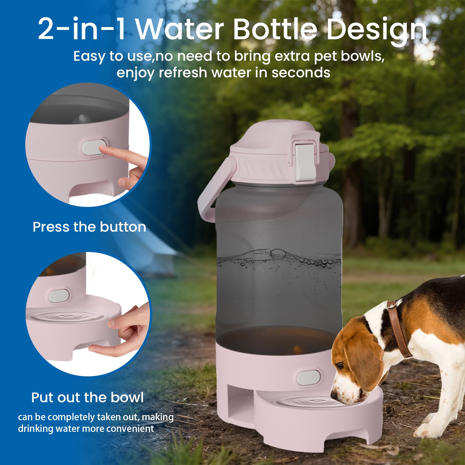 1,474.2 g Hund Wasserflasche Tragbar - Tragbare Reise Hund Wassernapf - Reise-Essentials für Camping, Spazierengehen, Wandern (Rosa, 1,5 Unzen)
