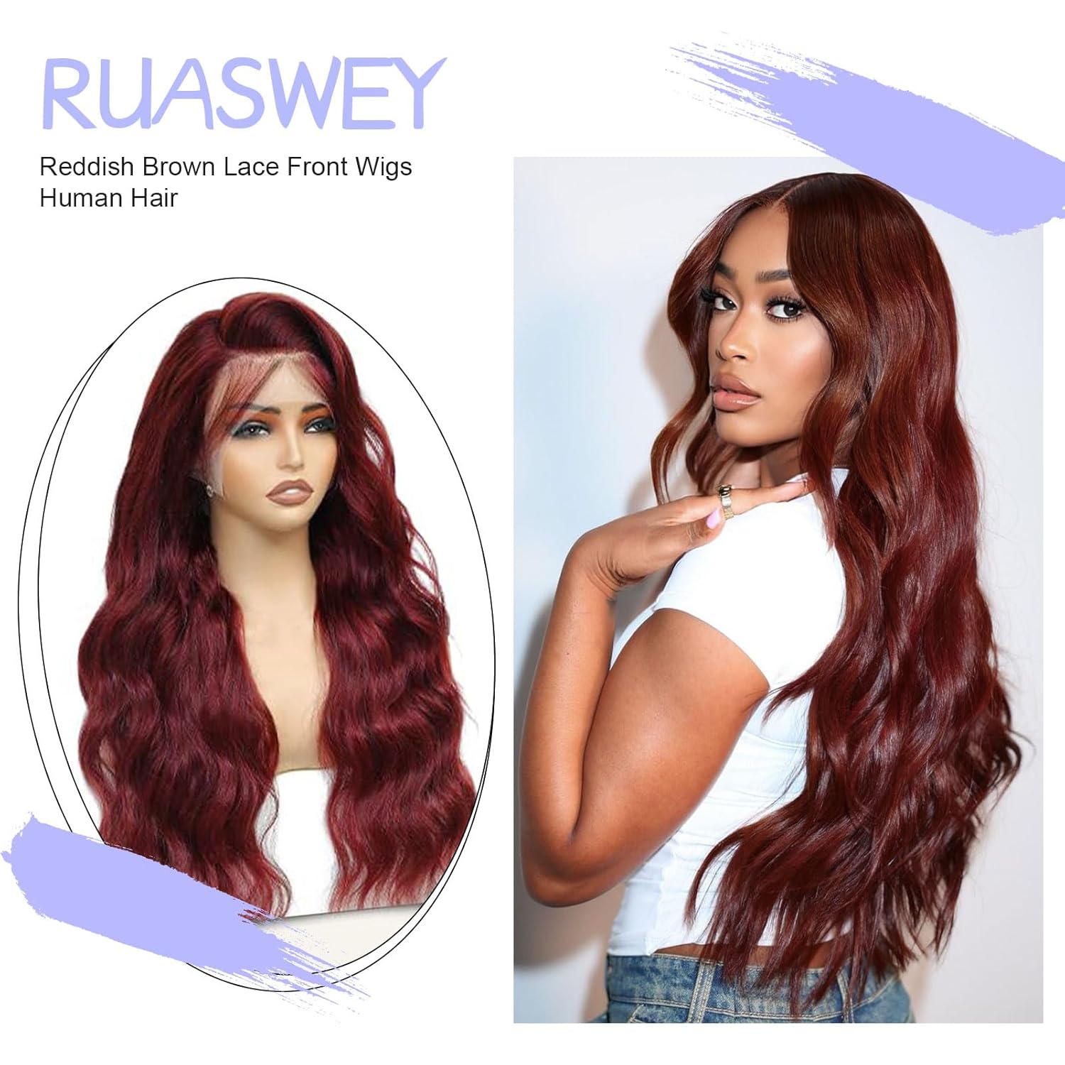 26 Inch Reddish Brown Lace Front Wigs Human Hair Pre Plucked Body Wave Human Hair Wig 13x4 HD Lace Frontal Wigs 200 Density Color Auburn Brown Wig Human Hair Lace Front Wigs