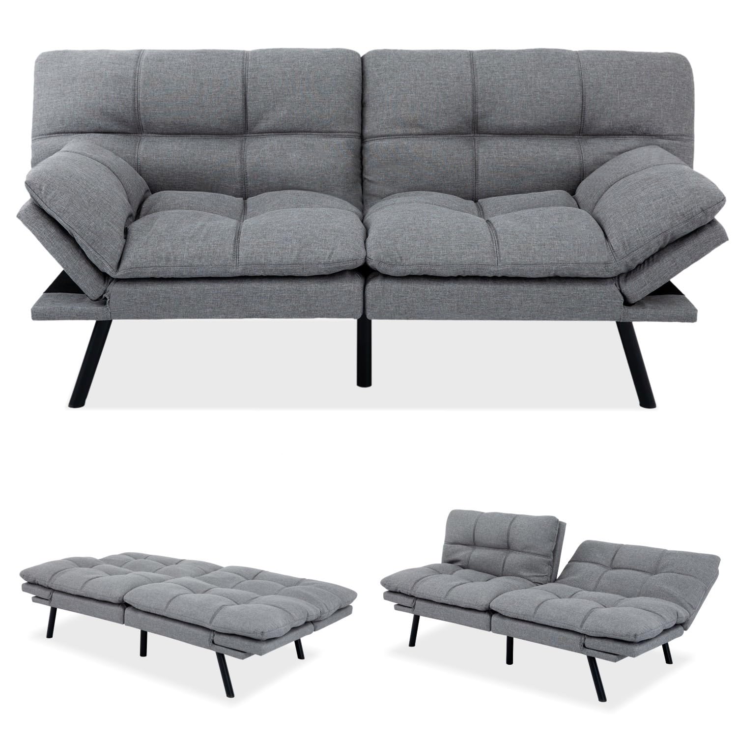 MUUEGM Futon Sofa Bed Memory Foam Futons Modern Office Couch Sleeper Bed Convertible Love seat Sofa for Small Spaces,Apartment,Office with Adjustable Armrest Backrest
