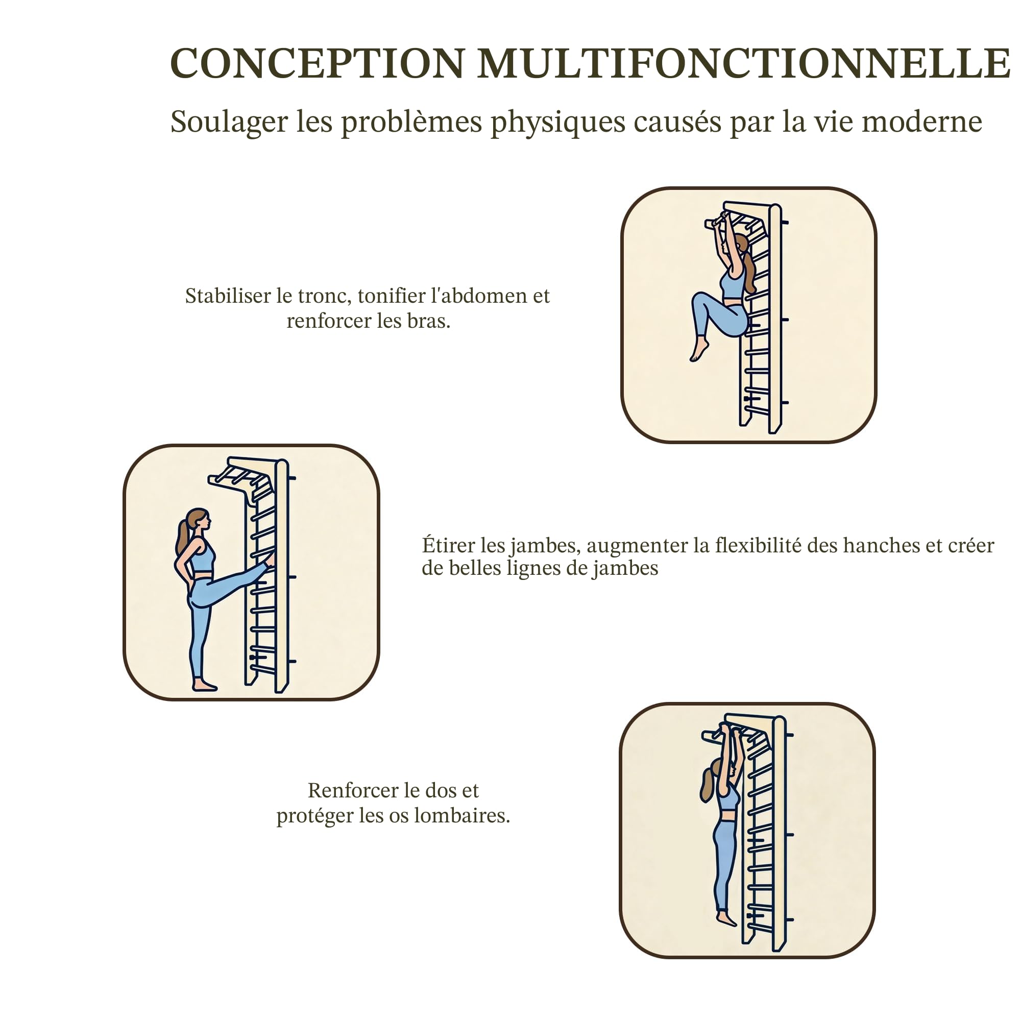 Échelle suédoise Multifonction en Bois à Fixation Murale pour Enfants et Adultes