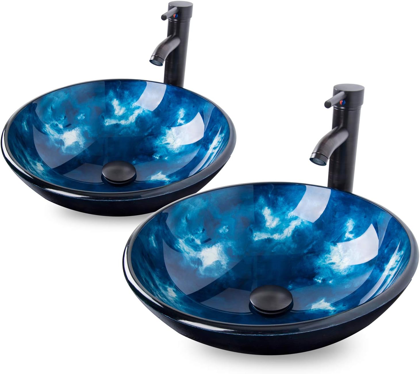 Bathroom Sink and Faucet Combo - Tempered Glass Vessel Sink Basin ...