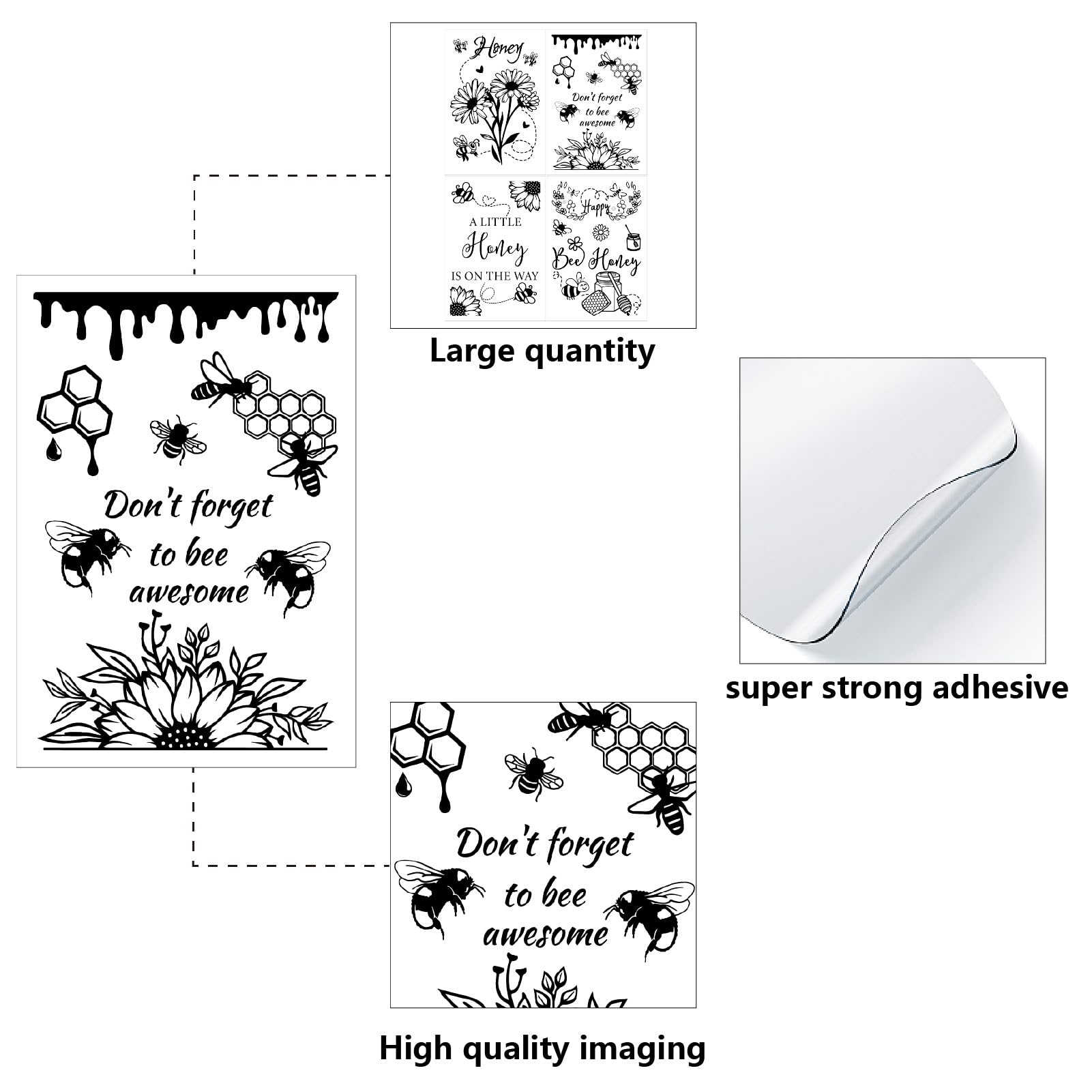 CREATCABIN 4Pcs Flower Wall Decals Sunflower Honeybee Wall Stickers Decor Floral Wall Art Stickers Peel and Stick Home Waterproof Wall Decor for Living Room Bedroom Nursery Decoration 7.87x11.42in - Image 3