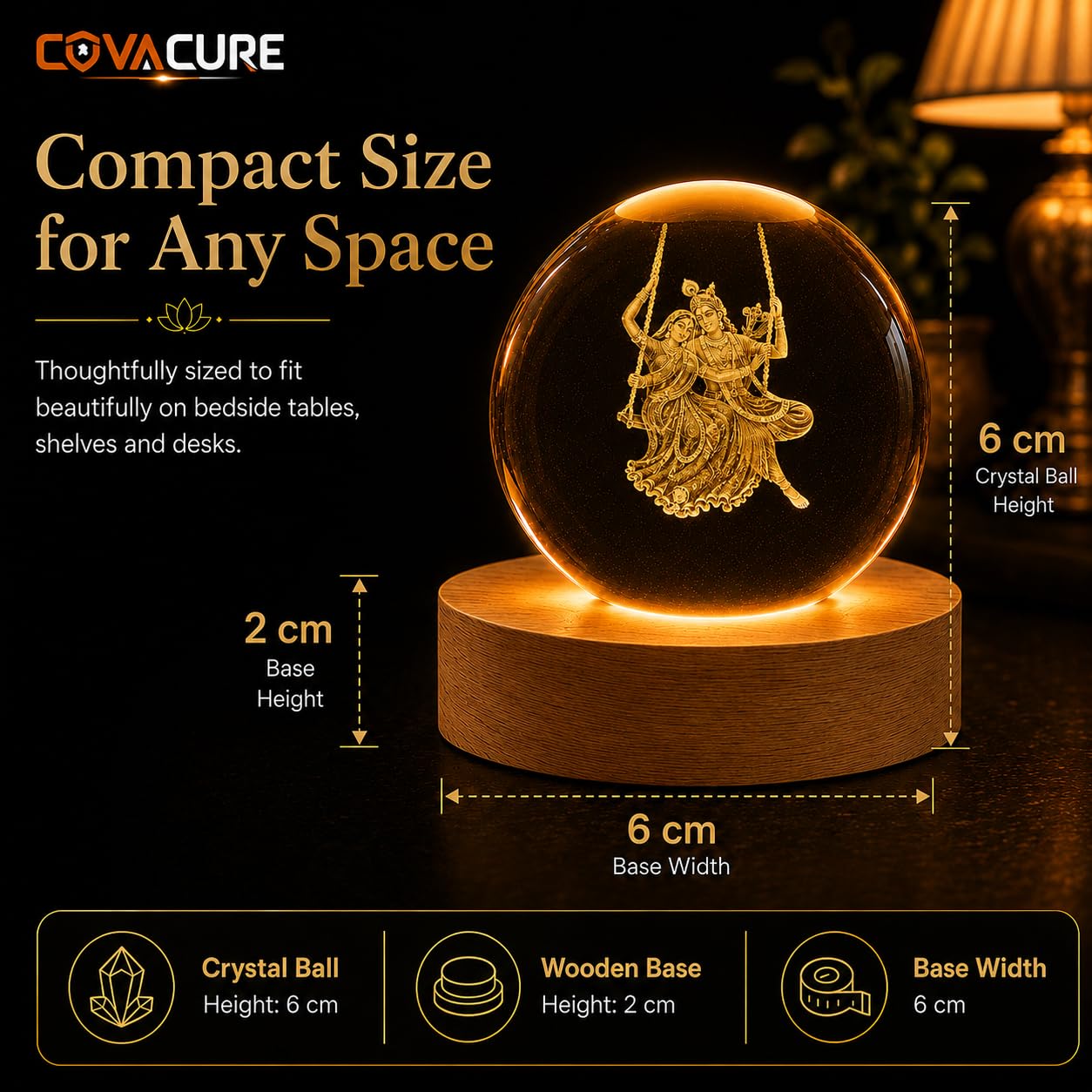 Radha Krishna Swing Crystal Ball Night Lamp - USB LED -9