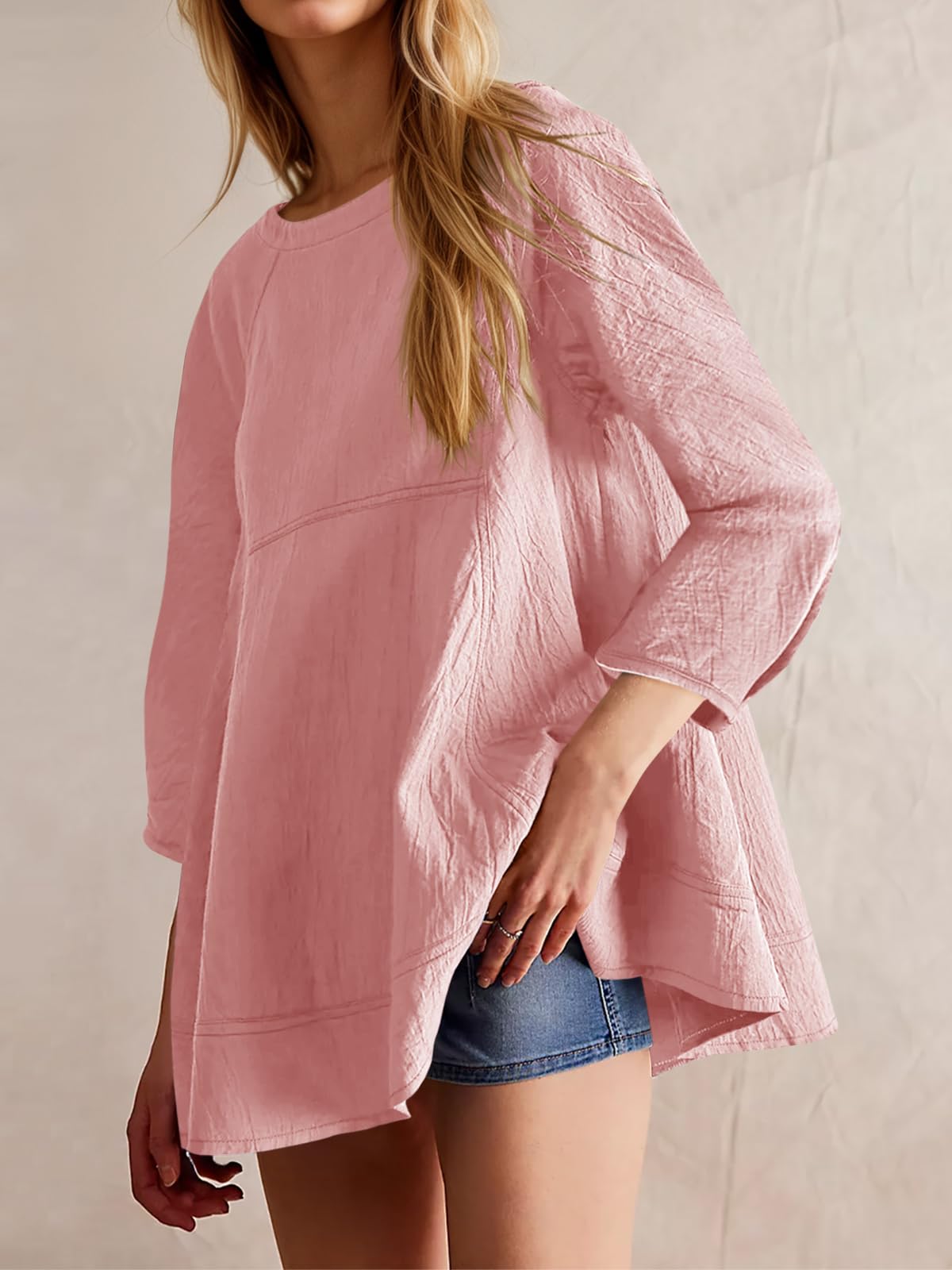 Tankaneo Tunique d'été décontractée à manches 3/4 pour femme - Style péplum fluide