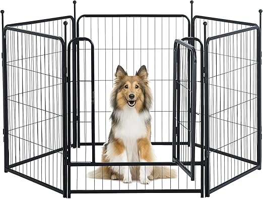 Dog Playpen,Portable Outdoor Dog Fence, Dog Playpen for Large/Medium/Small Dogs, Dog Fences for The Yard,with Doors Foldable Metal (32 inch, 06 Panels)