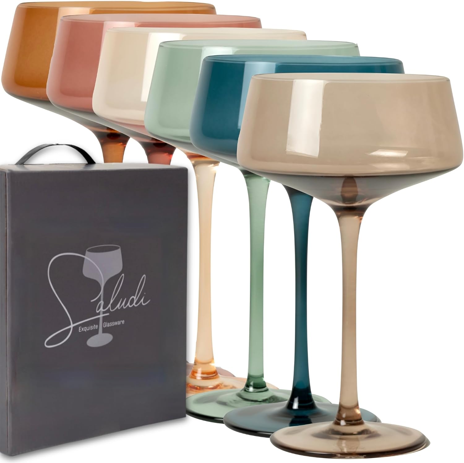 Saludi Colored Coupe Glasses, 10oz (Set of 6) Stemmed