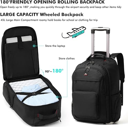 Miniatura 3 de Mochila con ruedas, mochila con ruedas para laptop de 15.6 pulgadas, mochila de viaje para equipaje de mano, bolsa de negocios, para hombres,