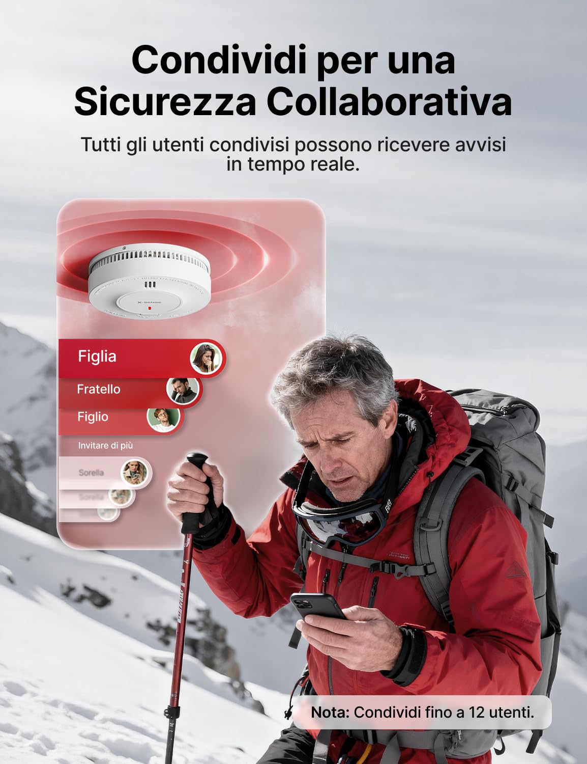 X-Sense Rilevatore di Fumo Wi-Fi Kit Base, SD11-MR61, 6 Rilevatori + 1 Base | Notifiche in tempo reale tramite APP, Allarme antincendio con Certificato EN 14604, Sensore 10 anni con batteria sostituibile