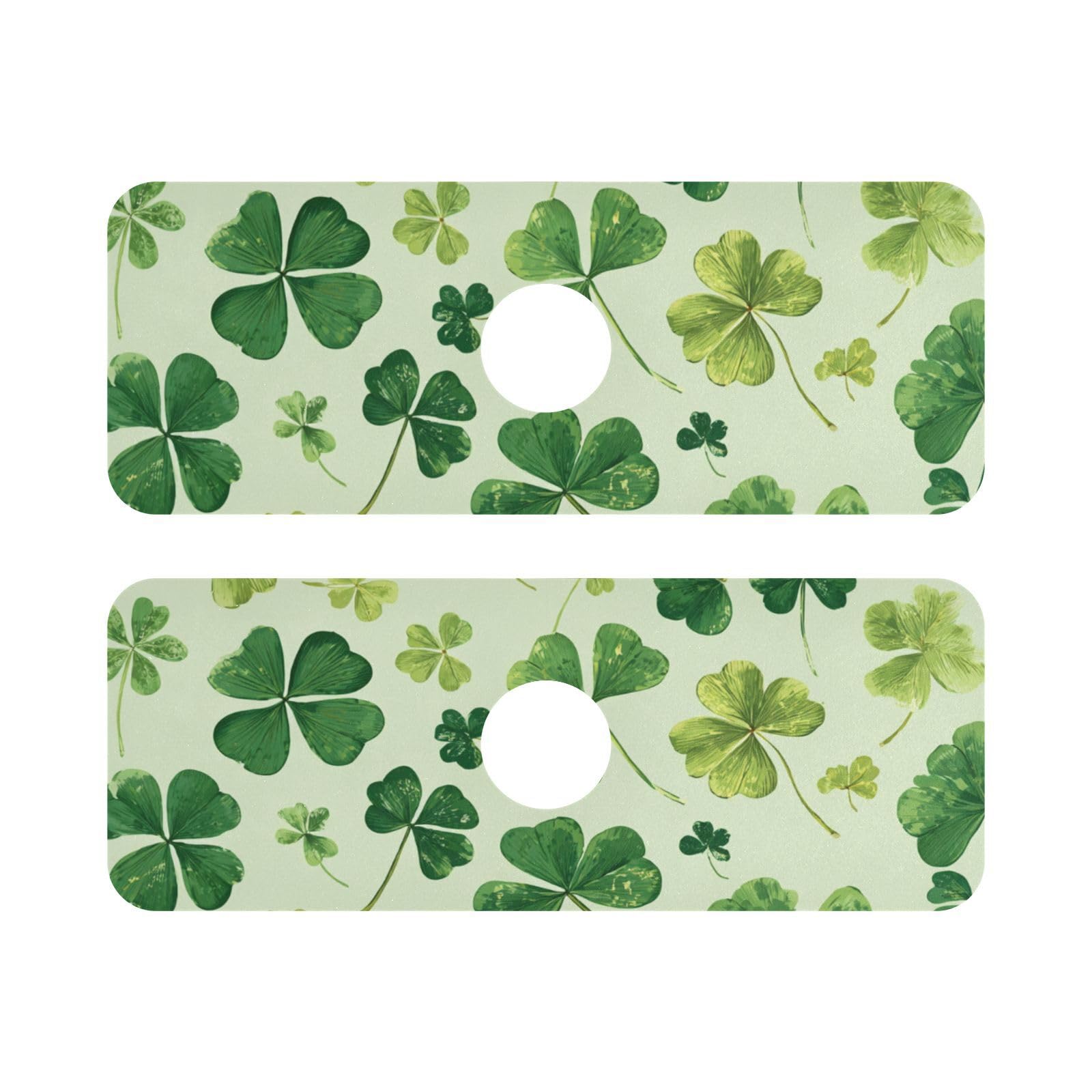 Green Natural St Patrick Clovers Kitchen Sink Splash Guard Faucet Mat Diatomite Absorbent Pad for Bathroom RV 14.7x5.4in 2PCS water