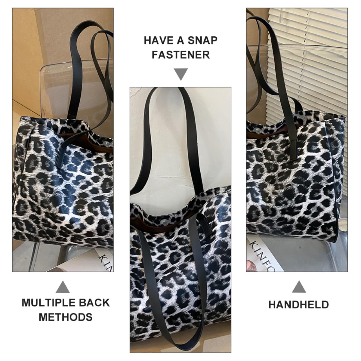 Ipetboom Bolso Hombro para Mujer Estampado de Leopardo, Gran Capacidad, Reutilizable y Material Pu, Adecuado para Uso Casual y Almacenamiento Diario