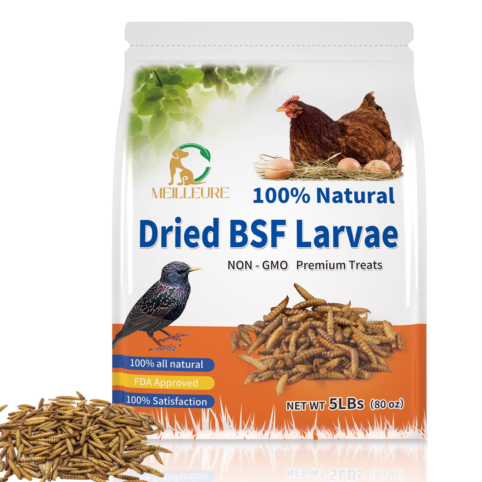 Buy MEILLEURE Dried Black Soldier Fly Larvae for Chickens 5LBS, 85X