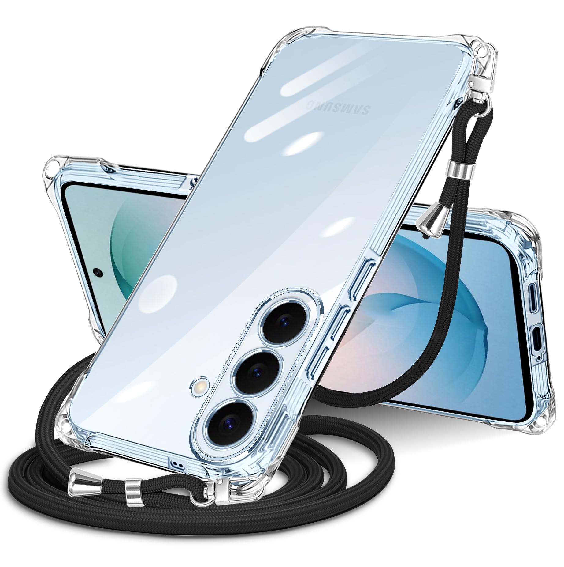 NISIILNG Galaxy S26 用 ケース クリア ショルダー galaxy s26 SG-51G SCG36 スマホケース ギャラクシー s26 カバー 肩掛け 斜めかけ 縄掛けケース 透明 TPU 薄型 耐衝撃 紐付き 斜めがけ 織りストラップ付き ネックストラップ ショルダー 縦/横 2WAY 長さ調整可能 取り外し可能 落下防止 紛失防止 (クリア)