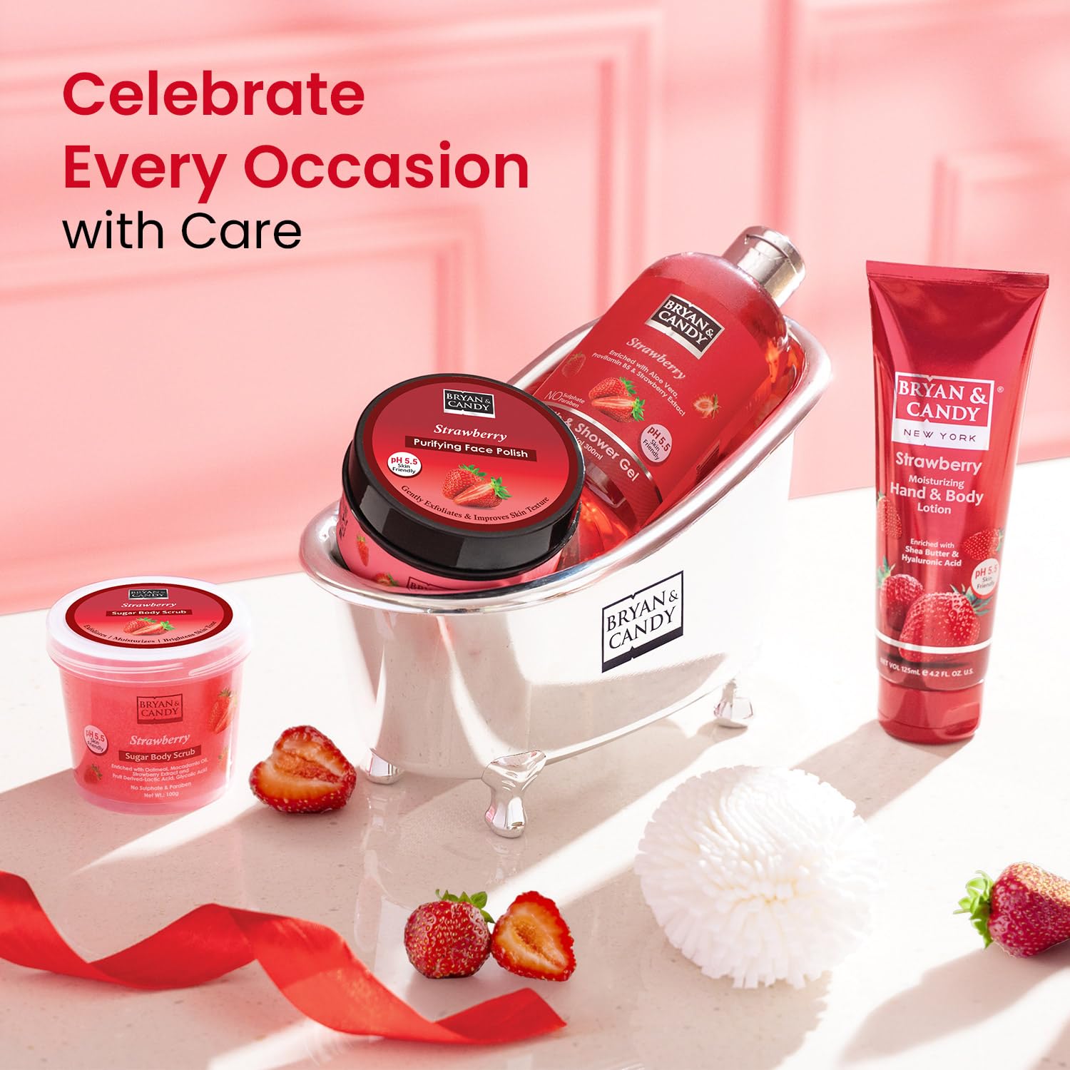 Bryan & Candy Bath Tub Essentials|Gift Set For Women And Men | Complete Home Spa Experience (Strawberry Tub Kit) 2