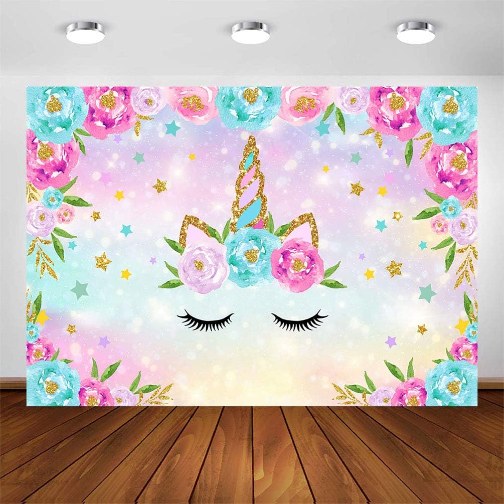 Avezano Unicorn Backdrop for Girls Birthday Party Baby Shower Photography Background 7x5ft Glitter Magical Rainbow Purple Floral Unicorn Winter ONEderland Bday Photoshoot Backdrops