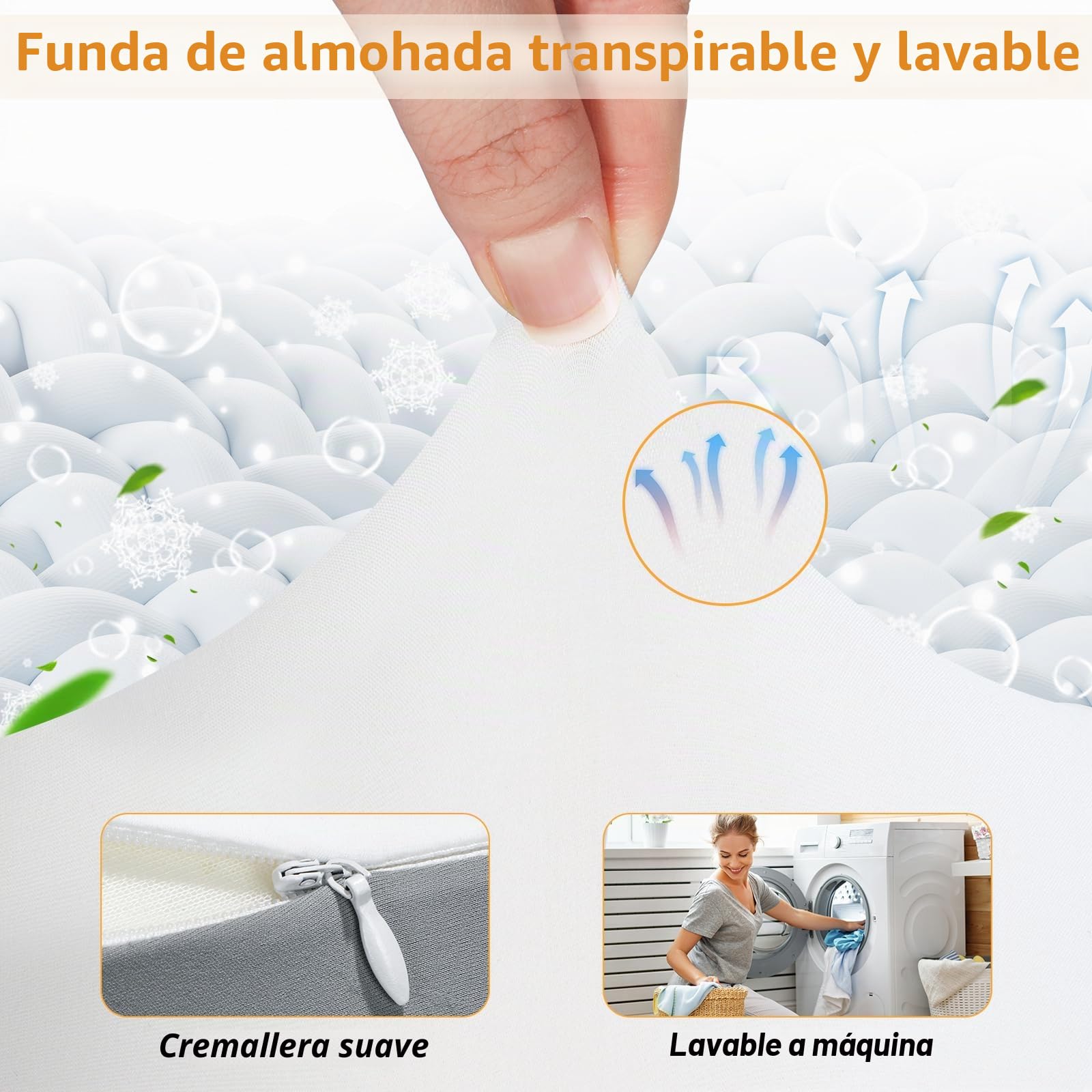 Euqvunn Almohada Viscoelastica para el Dolor de Cervicales y Cuello, Almohada Ergonómica para Dormir de Lado, Espalda, Estómago, Almohada Ortopédica, con Funda Lavable - 62× 36×8/12 cm