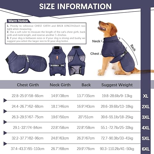 Miniatura 6 de ROZKITCH Abrigo extra cálido para perro, chaqueta reflectante ajustable para perro, abrigo de invierno con hebilla, forro polar de cuello alto, para