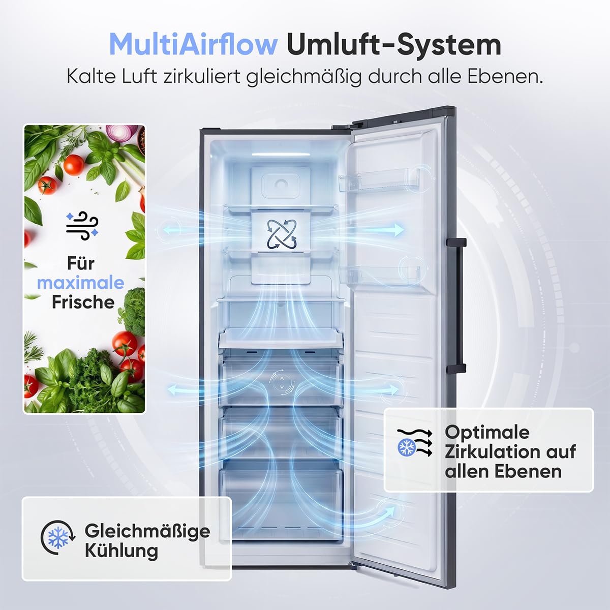 Bomann® Gefrierschrank Nofrost | Energieklasse D | 185cm | MultiAirflow | 5 Jahre Kompressor-Garantie | -14°C bis -22°C | Tiefkühlschrank | 274L | Türanschlag wechselbar | Freezer | GS 7371 inox