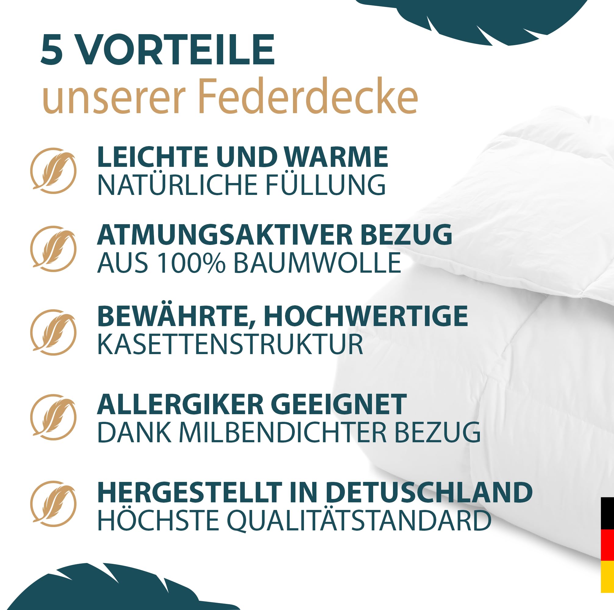 KNERST® 4 Jahreszeiten Bettdecke 135x200 - Federbettdecke - Bettdecken Set mit Sommerdecke & Übergangsdecke - Winterdecke 135x200 - mit 90% Federn & 10% Daunen
