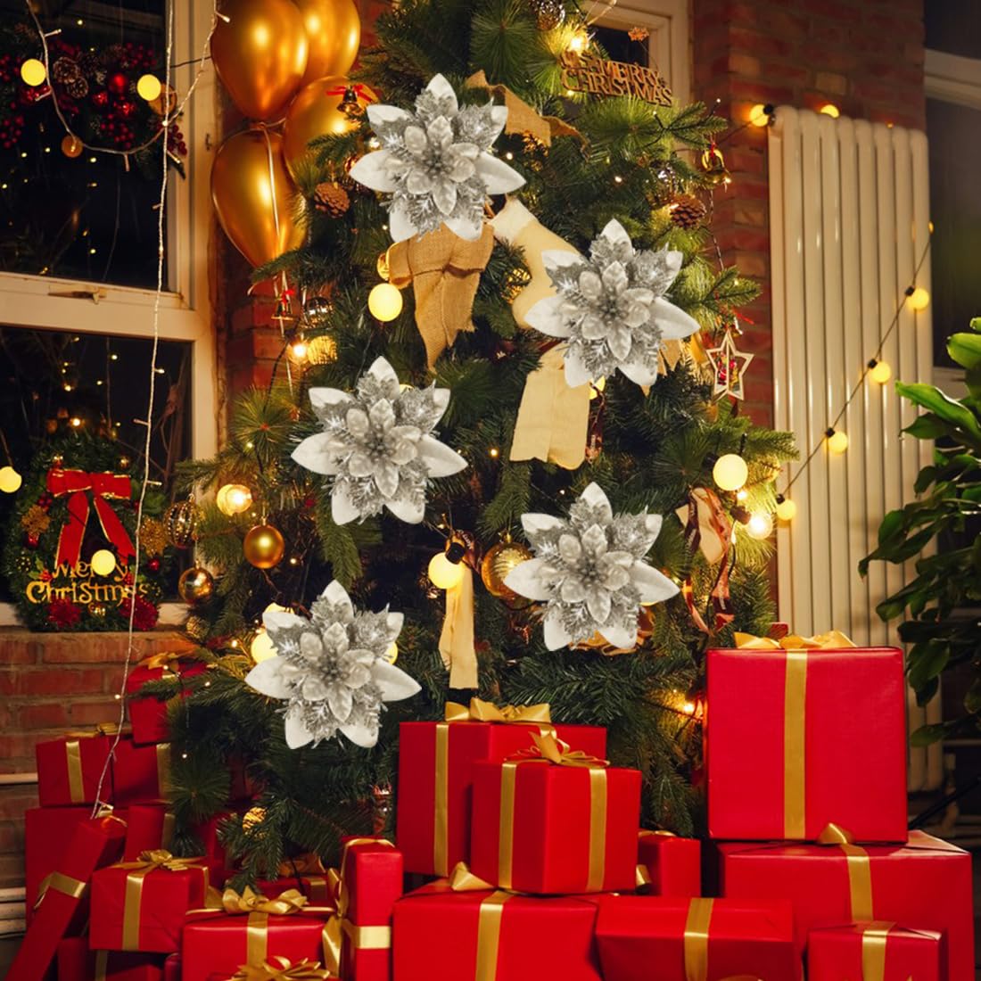 Hochzeitsdeko Blumen 15 Stck Knstliche Weihnachtsblumen Mit Clips Wei -  Christbaumschmuck Hochzeitsdeko