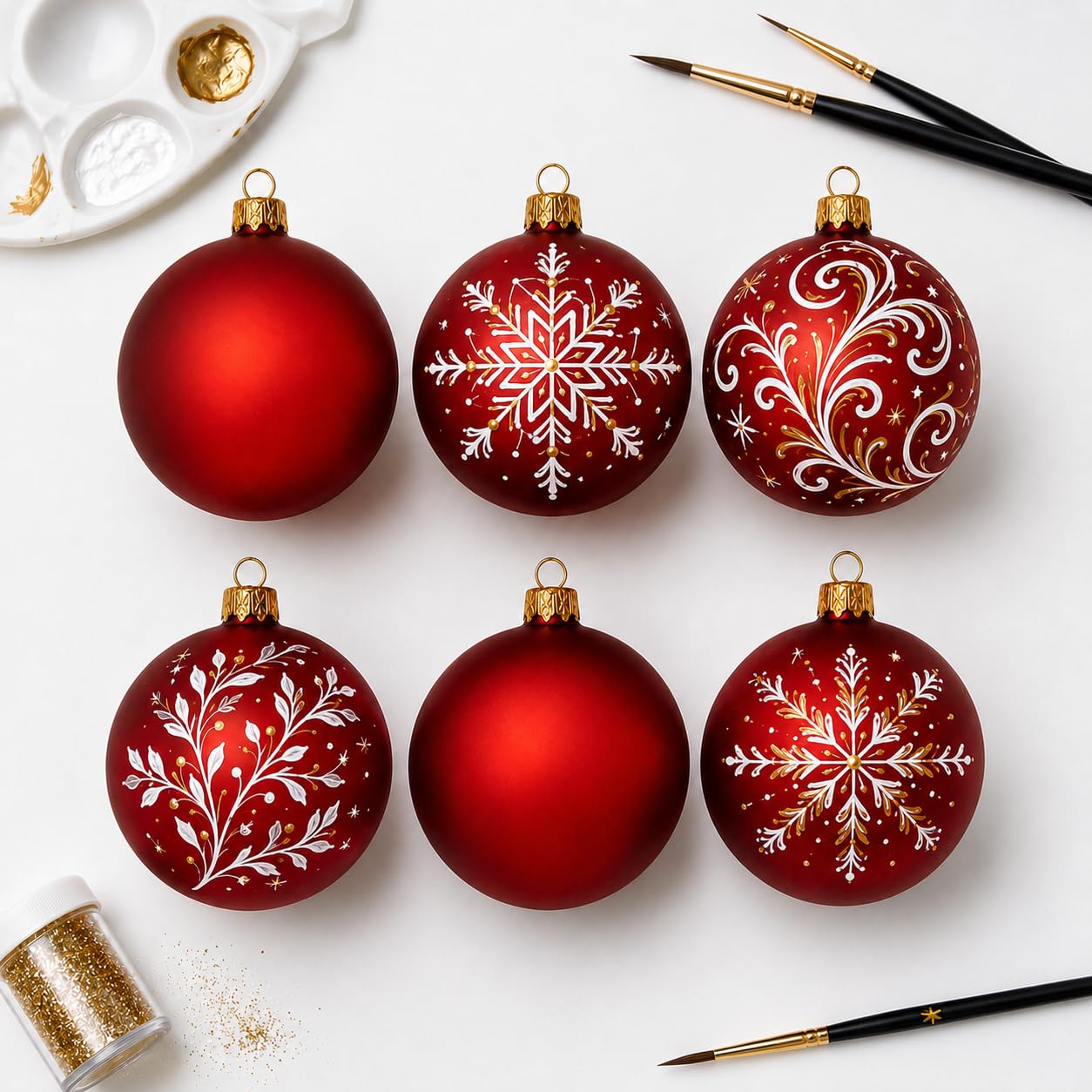 Lot de 6 boules de Noël en verre rouge translucide 8,2 cm