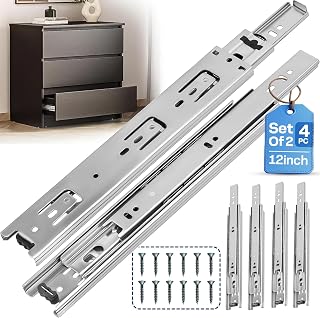 12 Inch Drawer Slides 2 Pairs (4pcs) Side Mount Rails - Heavy Duty Full Extension Ball Bearing – Drawer Slide Glides for Cabinet Kitchen, Dresser Runners - Draw Slides Sliders 100Lb Capacity