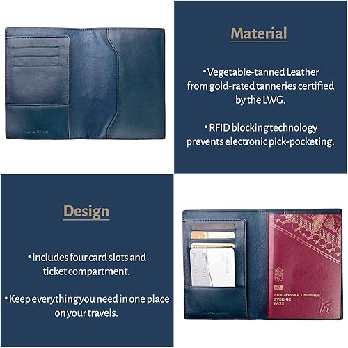 Miniatura 3 de Kasper Maison Funda de cuero de alta calidad para pasaporte RFID y cartera de viaje con bloqueo RFID antirrobo