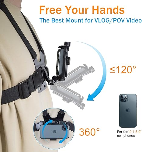 Miniatura 2 de Haoyou Kit de arnés de montaje en correa de pecho y correa para la cabeza para VLOGPOV Soporte de teléfono compatible con iPhone, Samsung, Google y