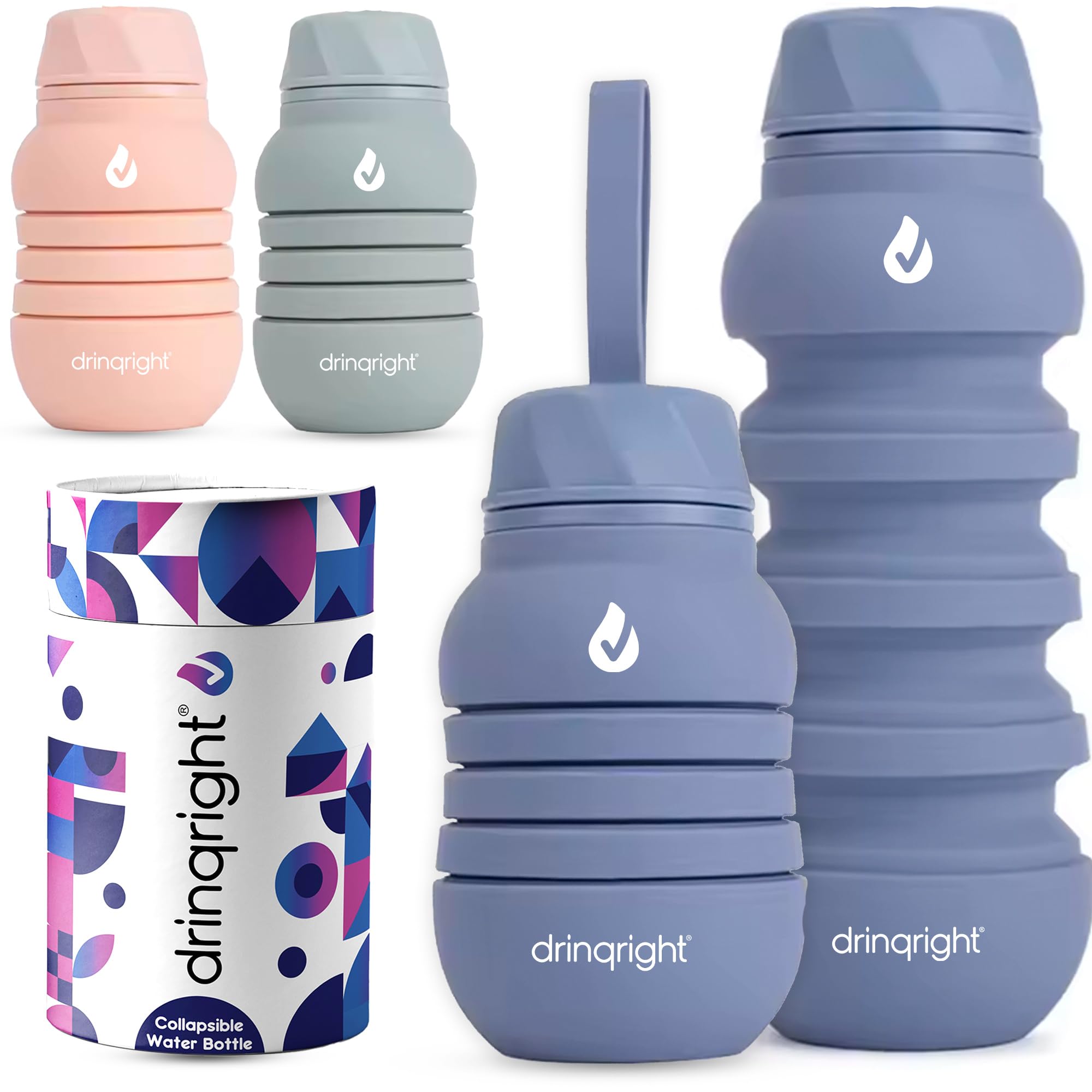 drinqright™ Collapsible Water Bottle | Small, Reusable & Foldable Water Bottle | BPA Free and FDA Approved (Green Cyan)