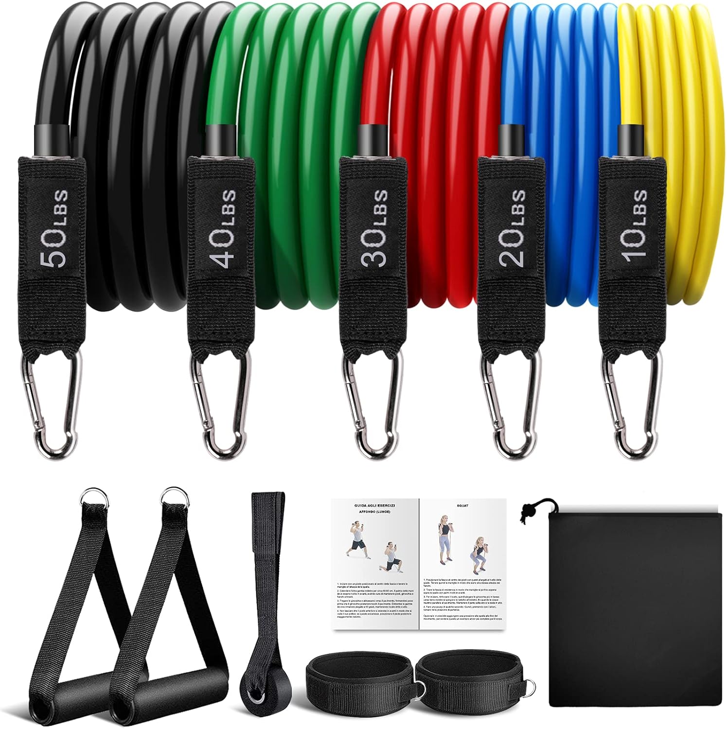 Resistance Bands Set with Handles, Fitness Workout Bands Pull up to 150 lbs,with Portable Bag, Legs Ankle Straps for Fitness, Yoga, Strength, Slim : Sports & Outdoors