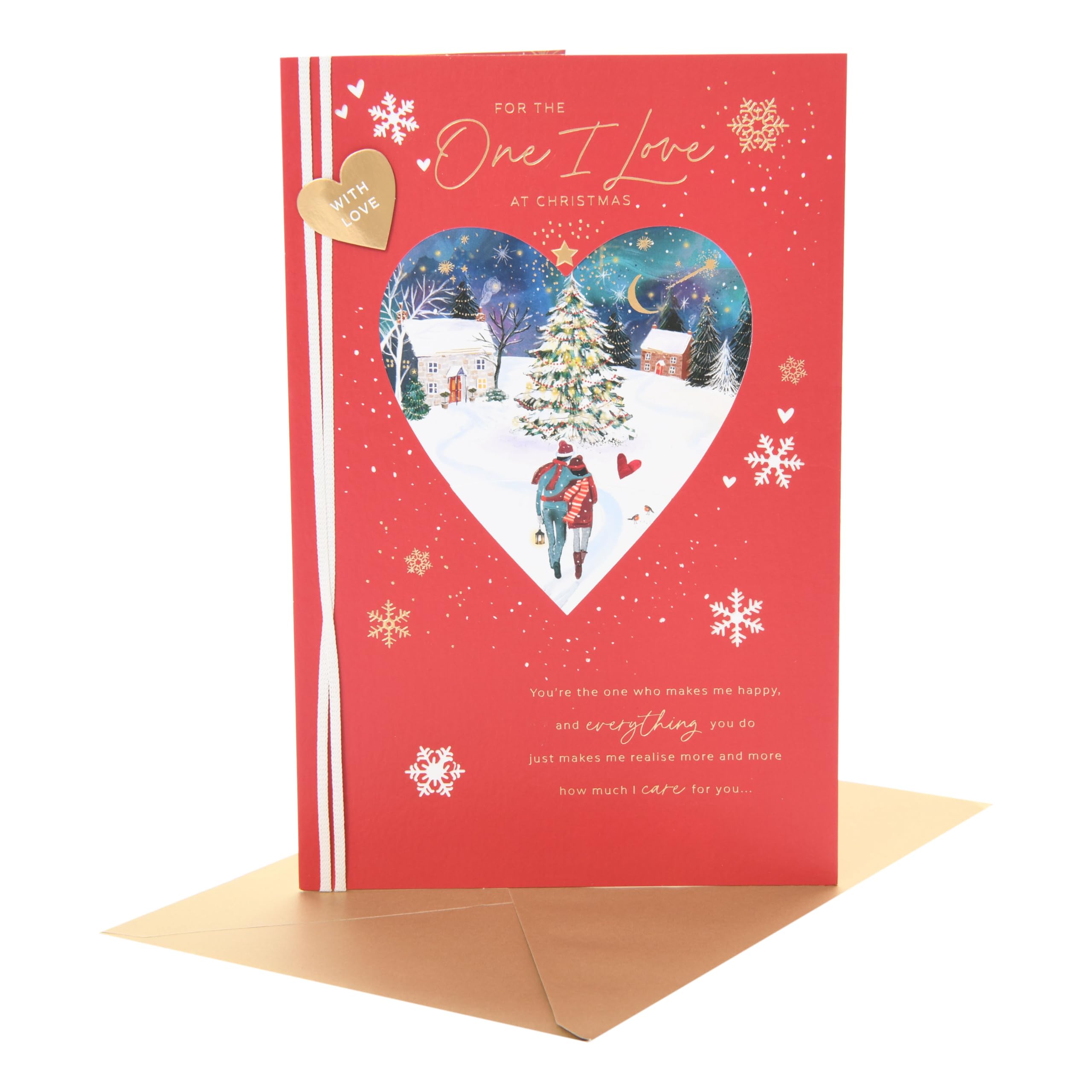 UK Greetings | Christmas Card for The One I Love | Xmas Presents | Her/Him | christmas scene | With Envelope | 29.5 x 19.4 cm