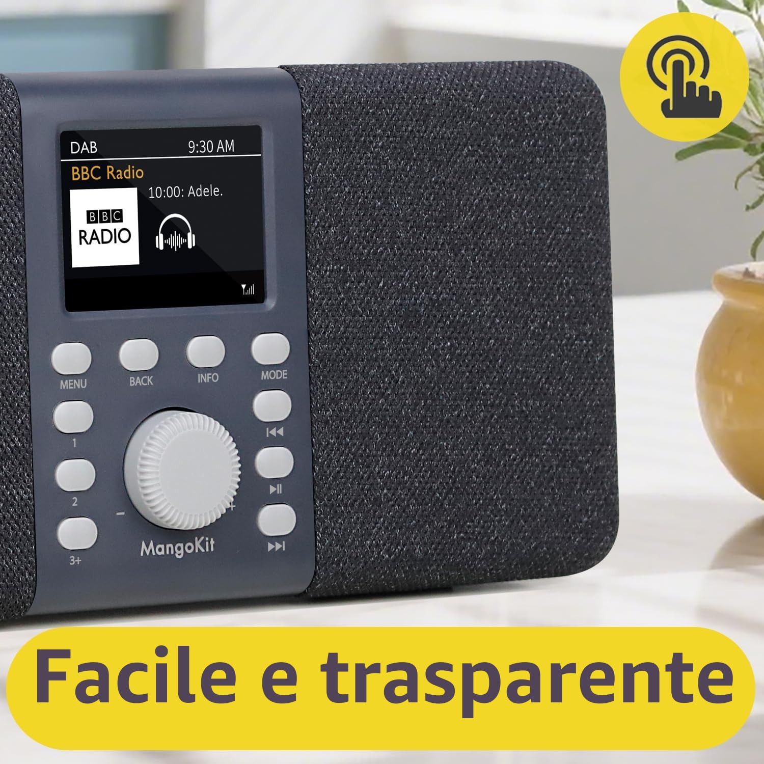 MD5 DAB stereo con altoparlante Bluetooth,digitale DAB+,radio FM da alimentata a rete e a batteria,display a colori,40stazioni preimpostate,sveglia e orologio,Snooze,porta cuffie-grigio scuro