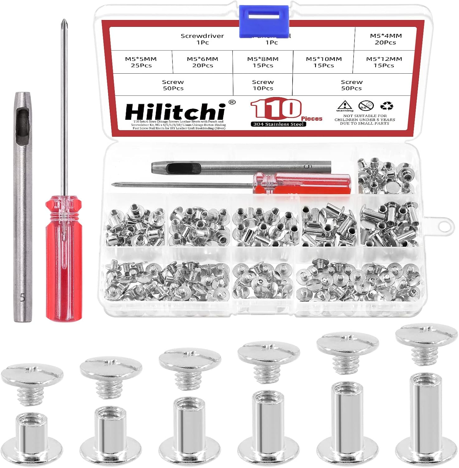 Hilitchi 110 Sets Silver Chicago Screws Flat Head Screws