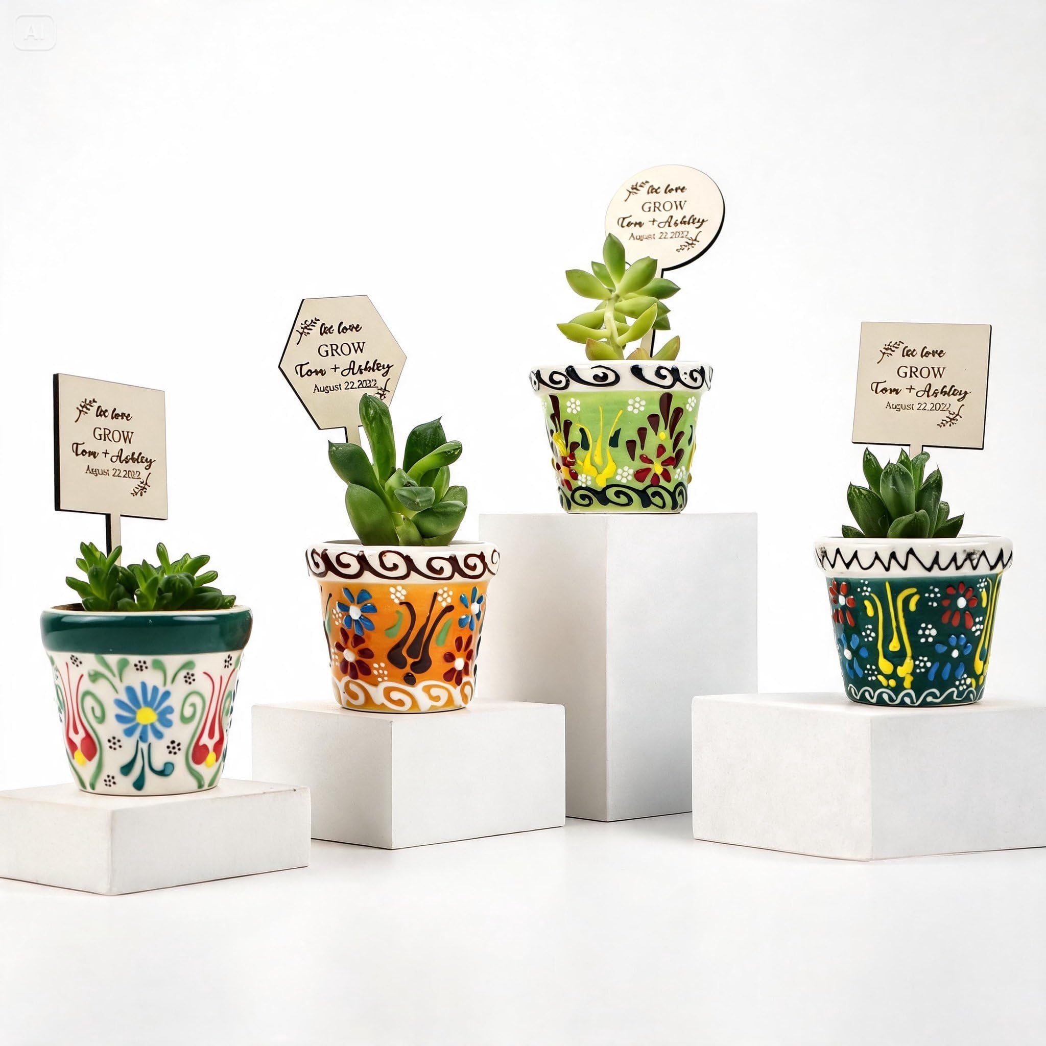 Bomboniera per gli ospiti, 16 set di vasi per piante grasse con etichette in legno, elegante bomboniera di ritorno, vasi in ceramica