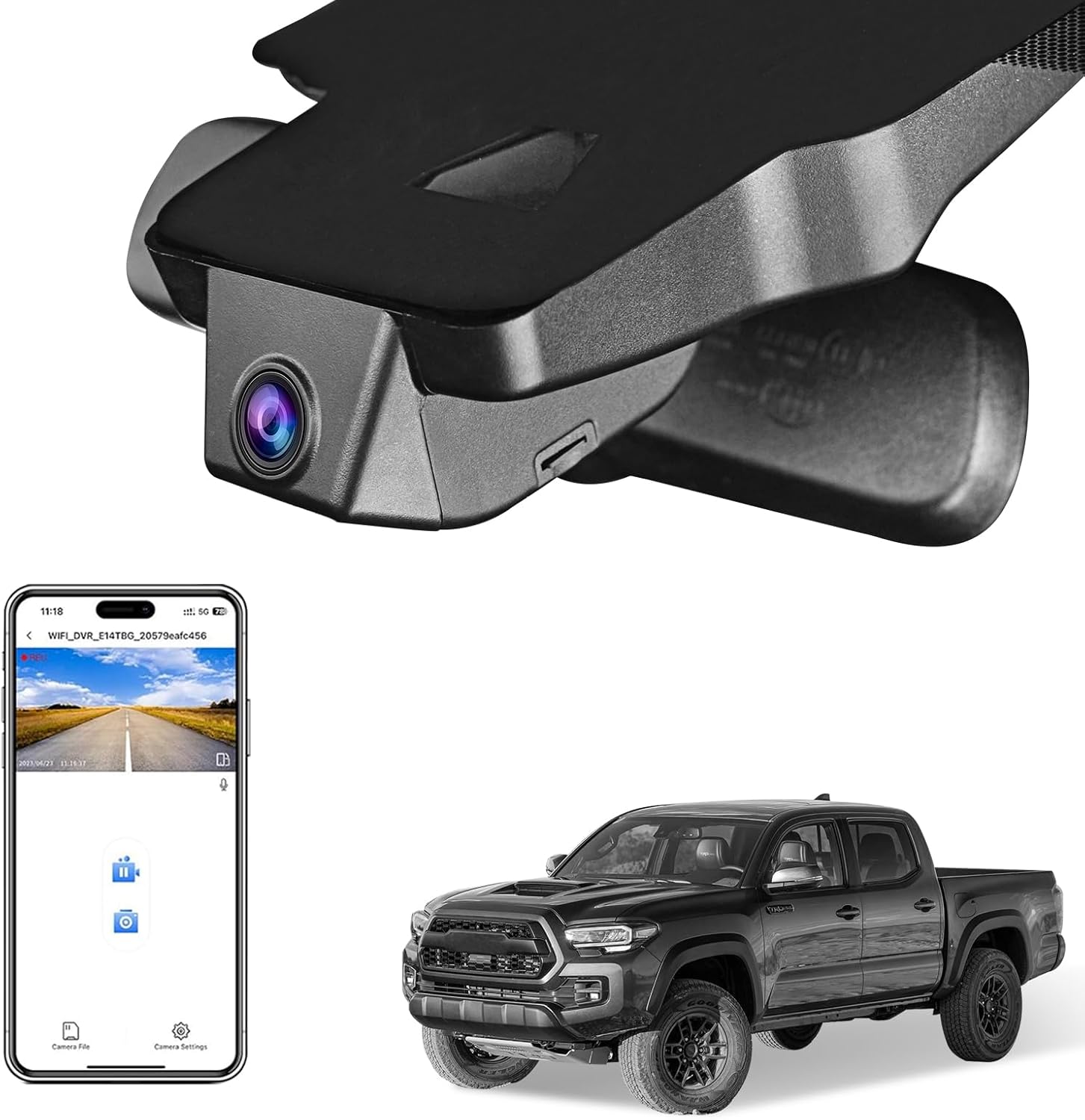 4K Dash Cam Custom fit for Toyota Tacoma 2018 2019 2020 2021 2022 2023(Model A),Limited TRD Sport Off-Road Pro SR5 SR,Integrated OEM Look,UHD 2160P Video,App & WiFi, 64GB Card
