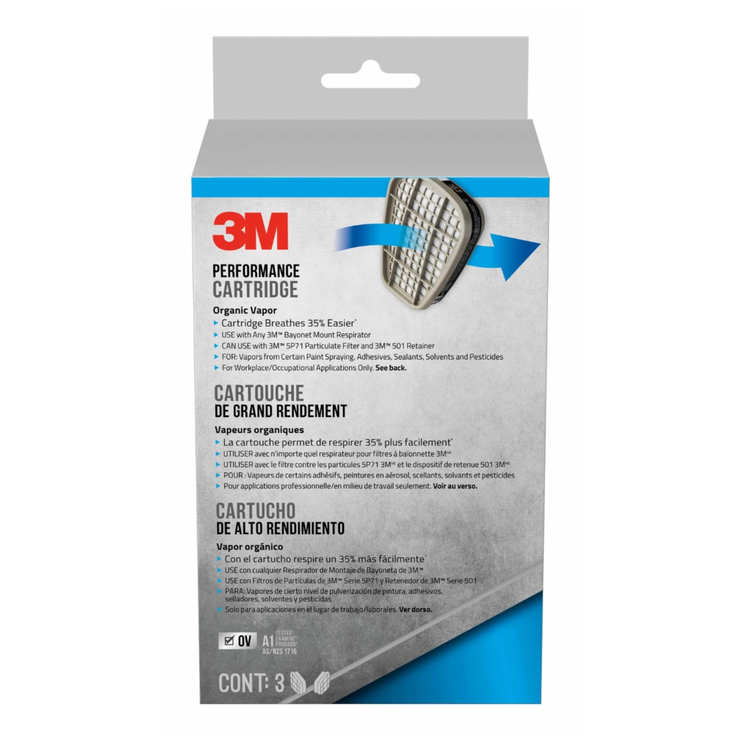 3M 6001PB1-3 Organic Vapor Replacement Cartridges, 3-Pairs