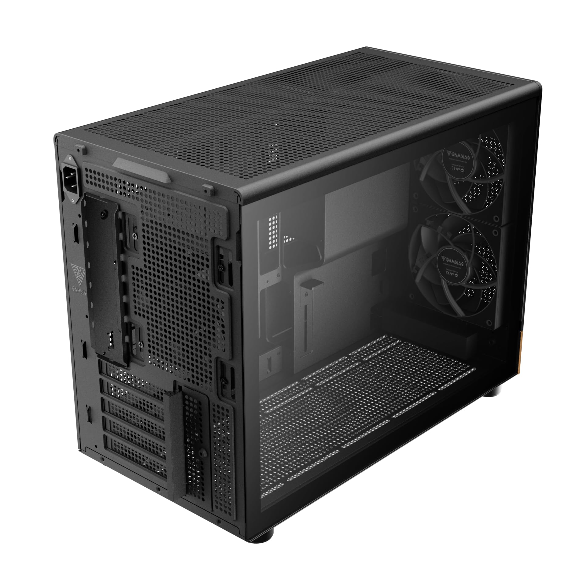 GAMDIAS Athena M4M Wood - Caja micro torre de 3 x 120 cm, frontal de red de nogal