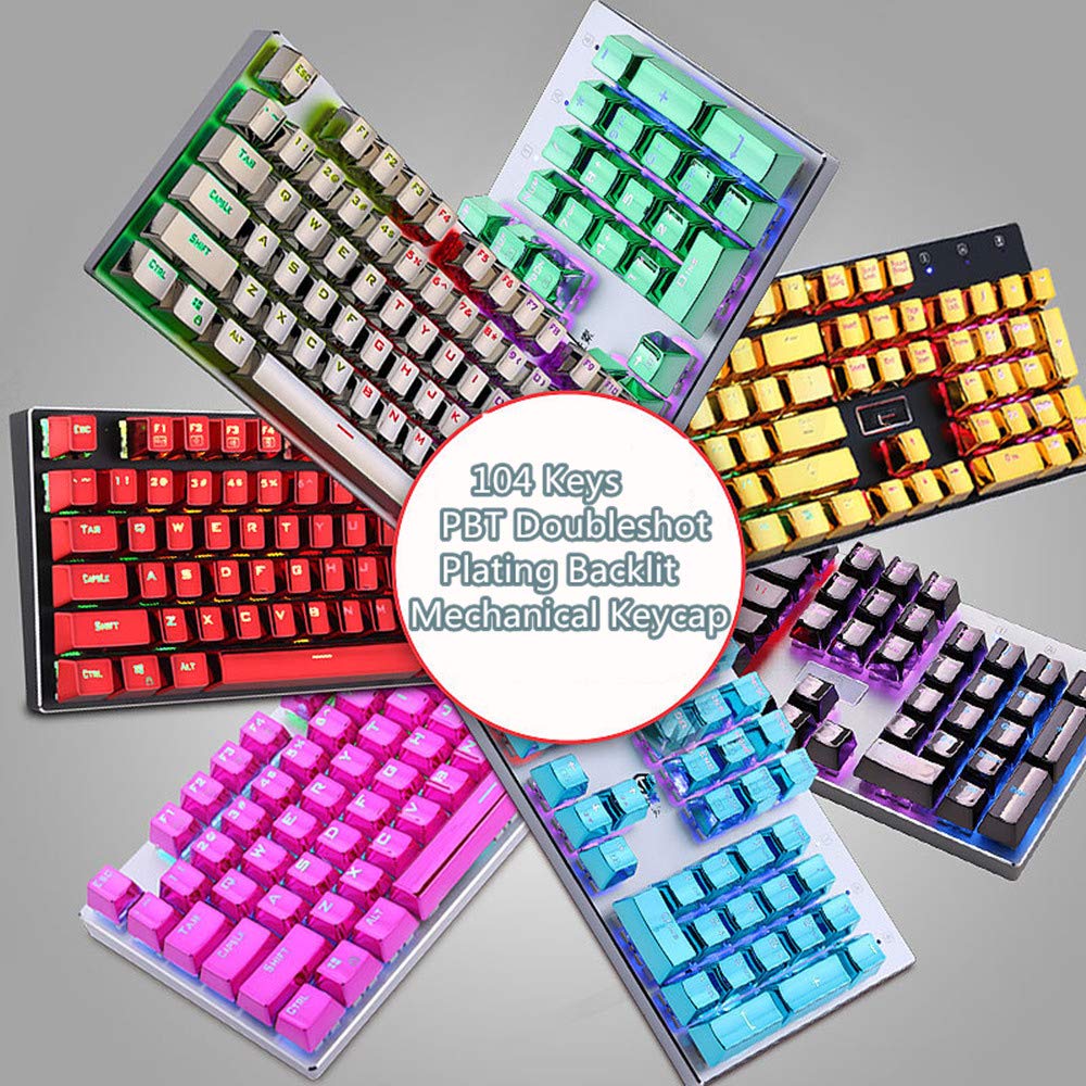 104 Keys PBT Doubleshot Plating Backlit Keycaps Electroplating OEM Profile for Cherry MX Gaming Mechanical Keyboard DIY Replacement