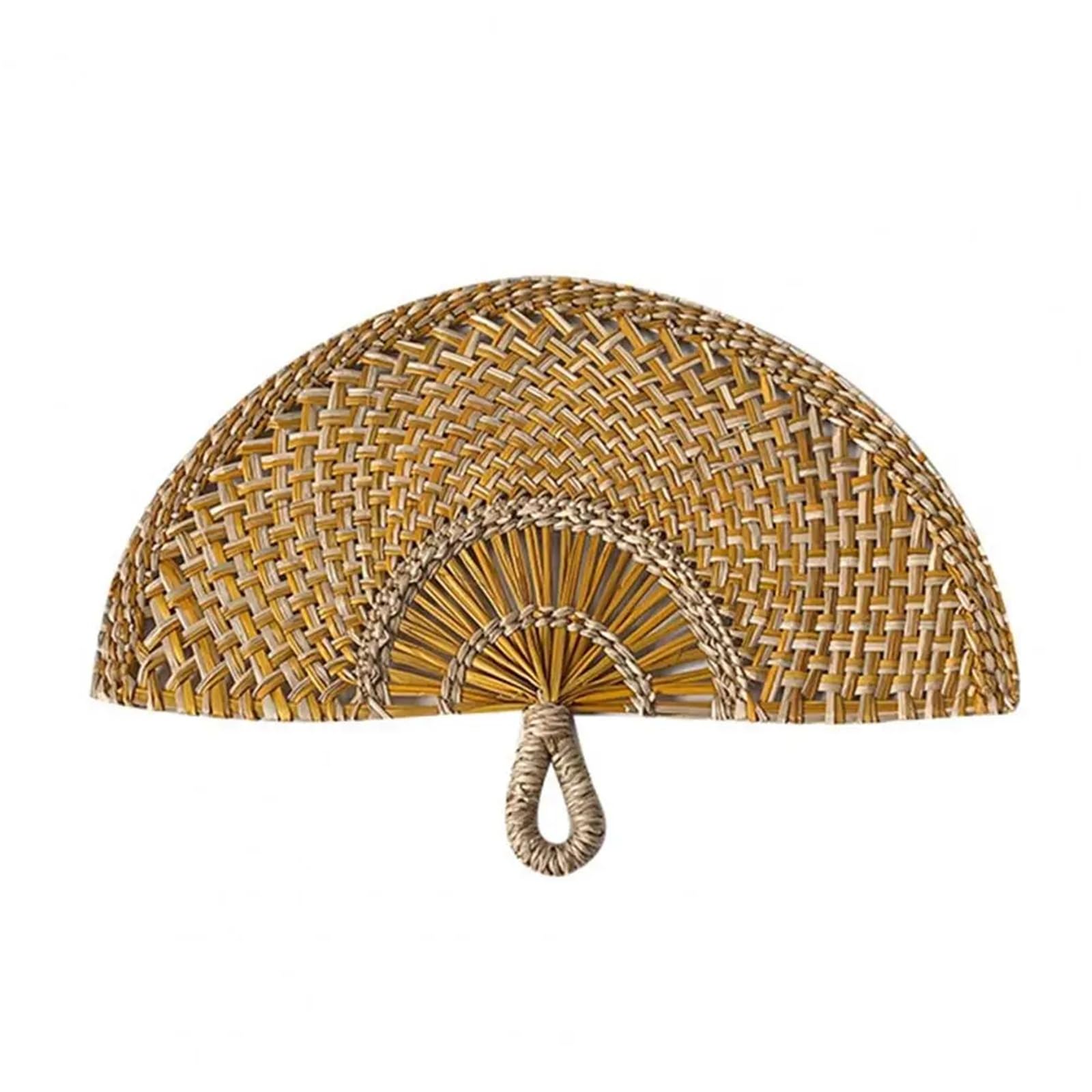 WJLYDM Hand-woven Straw Fan Decorative Handmade Semicircular Woven Weaving Sea Grass Raffia Palm Leaf Handheld(Yellow)