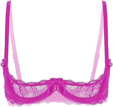 Amazon.com: Nikiikoo Women's Sexy 1/4 Cups Sheer Lace Bra