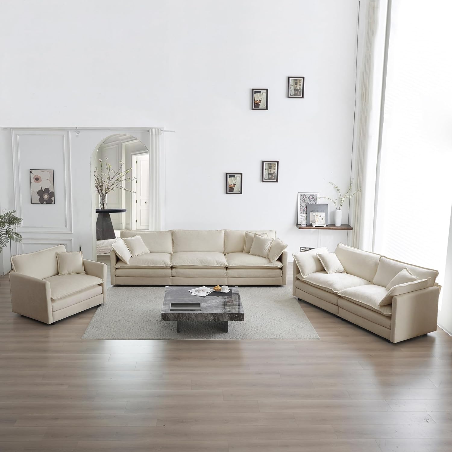 kevinplus Accent Armchair Single Sofa Couch Chair for Living Room, Modern Luxury Comfy Upholstered Accent Chair with Pillow for Living Room Bedroom Apartment, Chenille Fabric, Beige