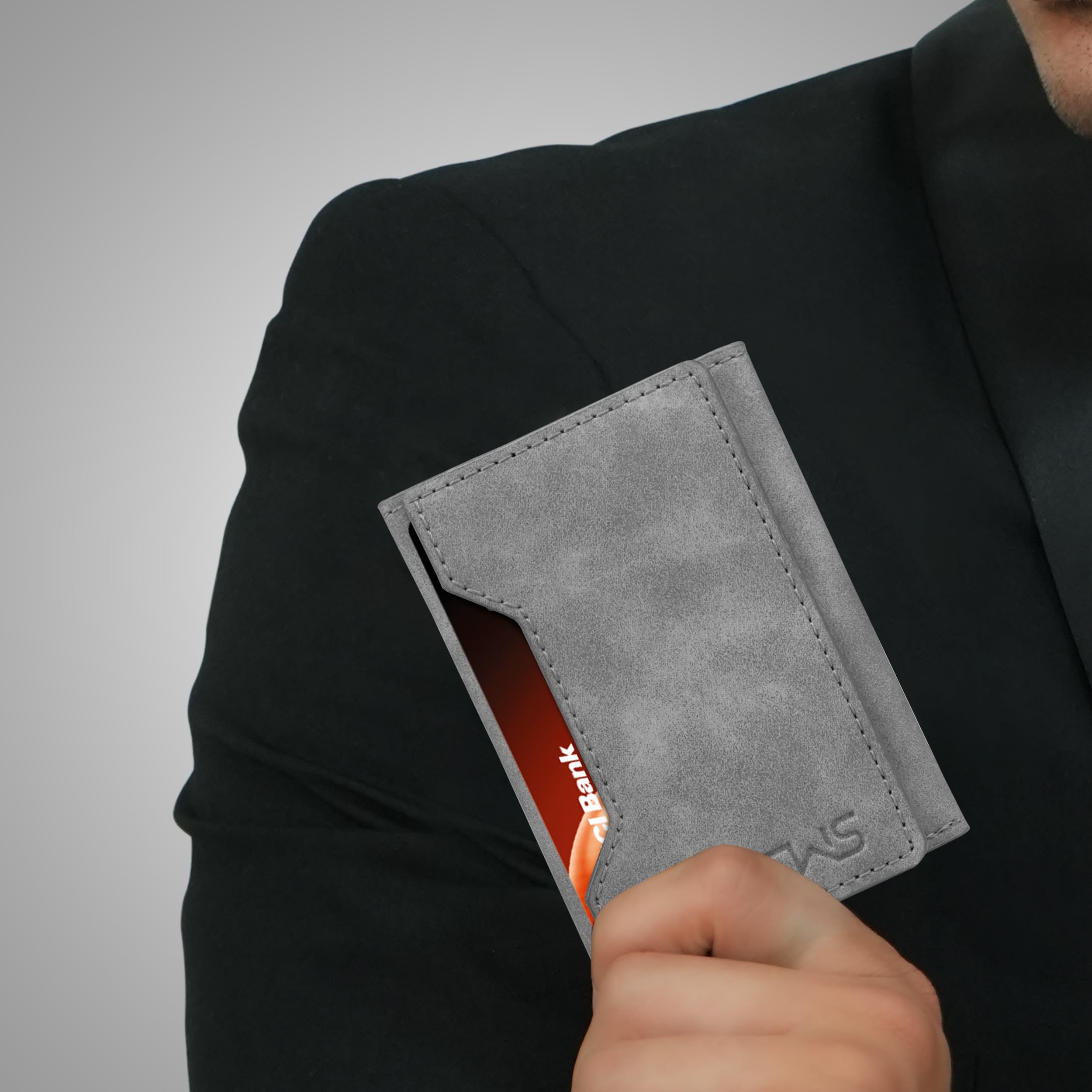 The Wallet Store Magna Suede Vegan Leather Cardholder (Grey)