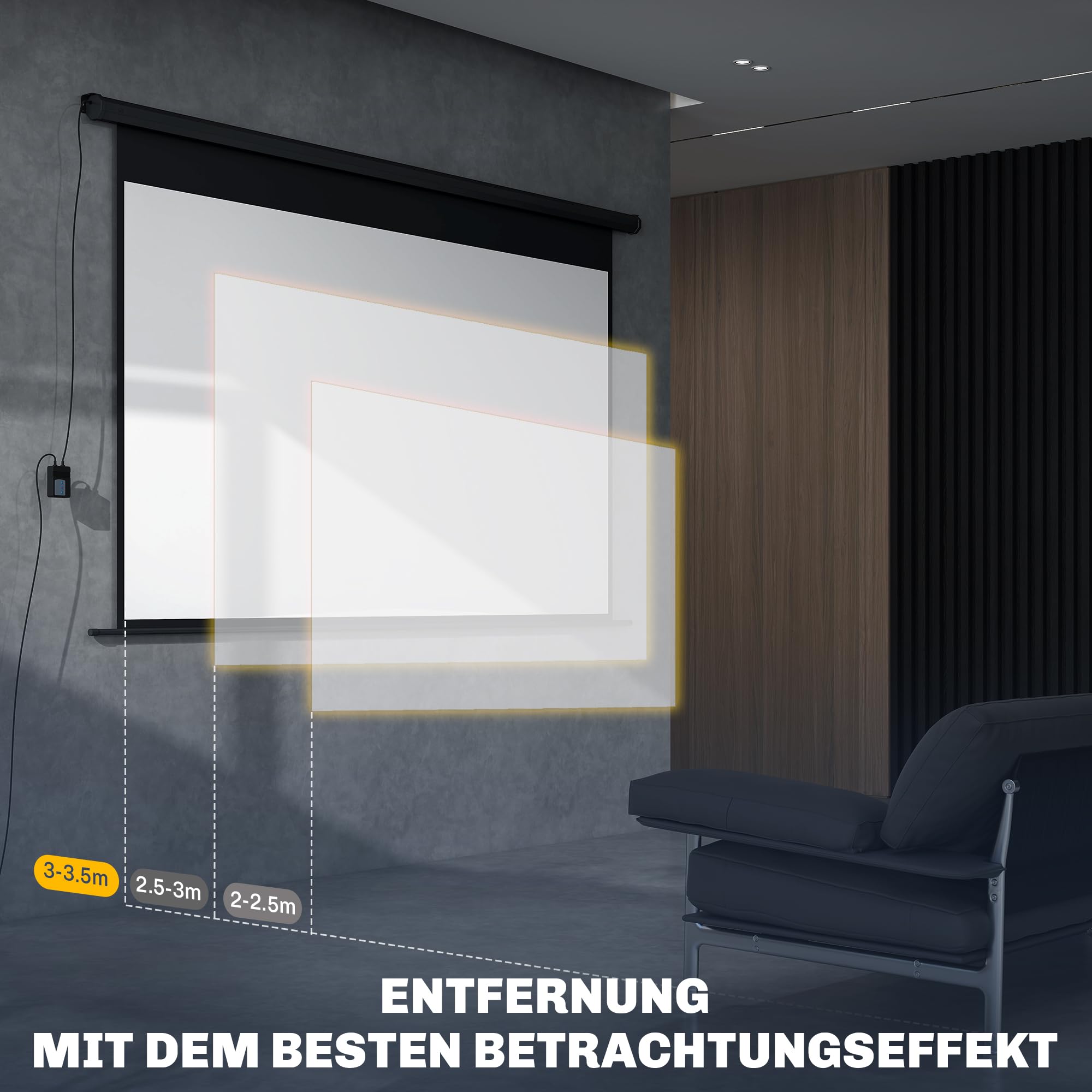 HOMCOM Beamer-Leinwand Elektrisch 266 x 149 cm 16:9, Metall Schwarz | Projektionsleinwand mit Fernbedienung, Filmleinwand für Heimkino, Präsentation