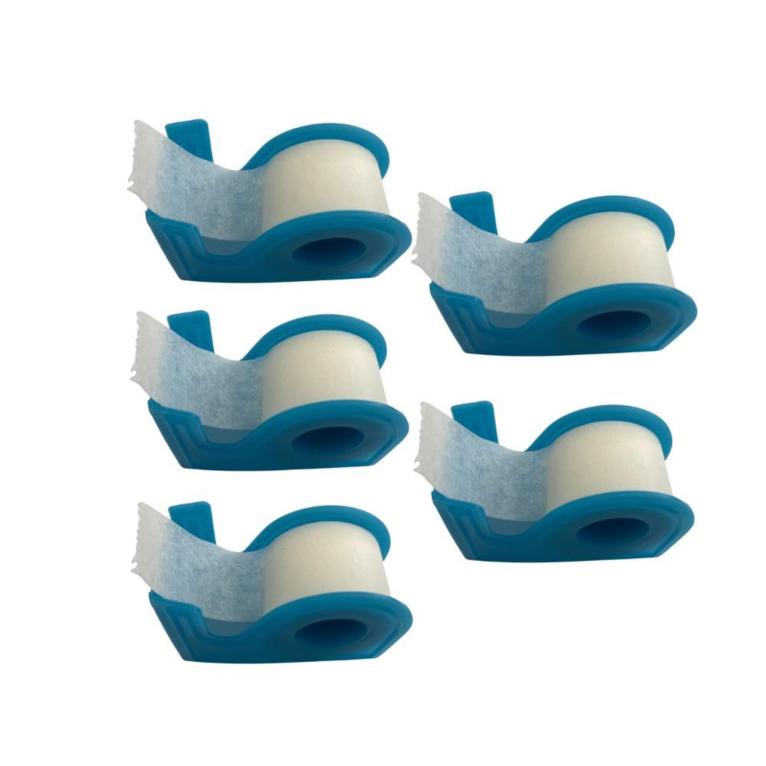 Lot de 5 pièces sparadrap avec dévidoir de 9 mètres, microporeux, ruban blanc, adhésifs non tissés pour fixation, usage respirant et hypoallergénique bandage, bande, tissu, doux, résistant à l'eau