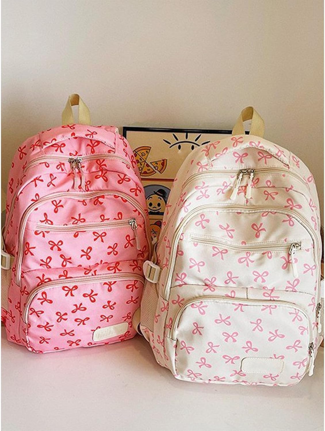 Coquette Bow Backpack Set for Girls, Cute Preppy Backpack with Bows, Pink Bow Backpacks with Pouch for School (Black)